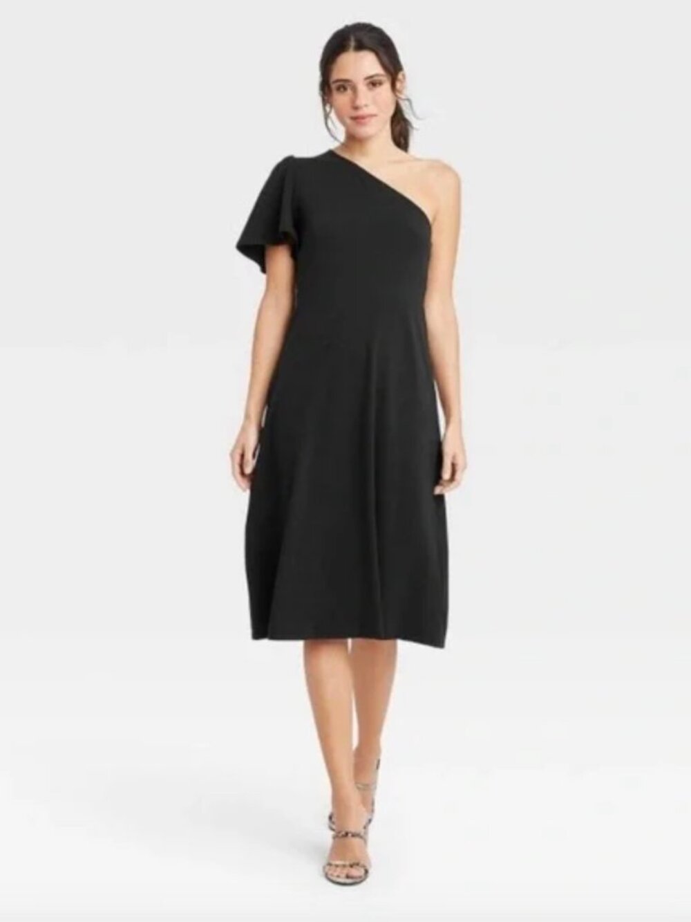 Who What Where Women's One Shoulder Puff Short Sleeve Dress (M) Black NWT!